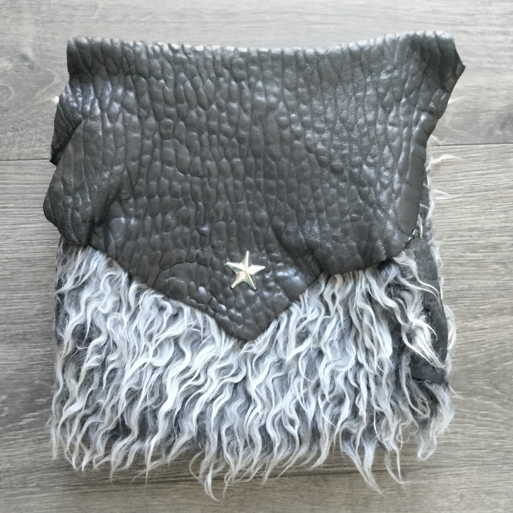 Handcrafted Furry Gray & Black Small Bag Purse No strap included 9"x 9"